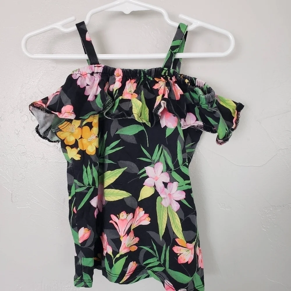 The Children's Place Toddler Girl 4T Cold Shoulder Top Black Tropical Floral